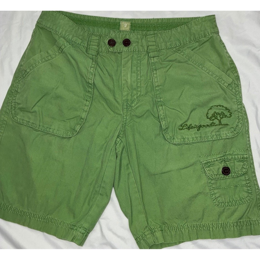 Life is Good Shorts Womens 2 Green Good Karma Organic Cotton Utility Cargo Logo